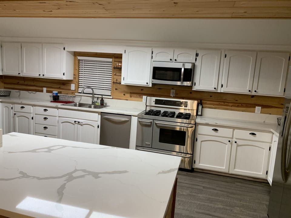 Fully stocked kitchen.