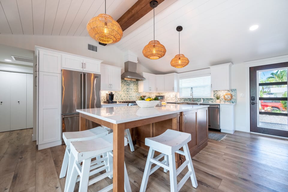 Huge island with pendants and led lights through out. 