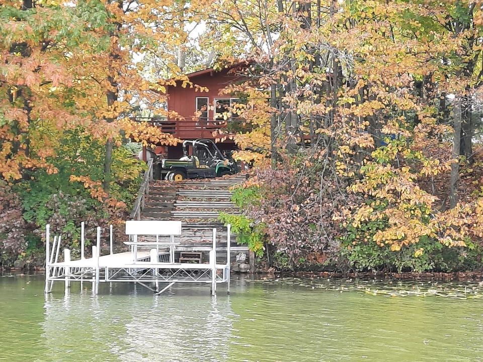 Lakeside property grounds, private dock