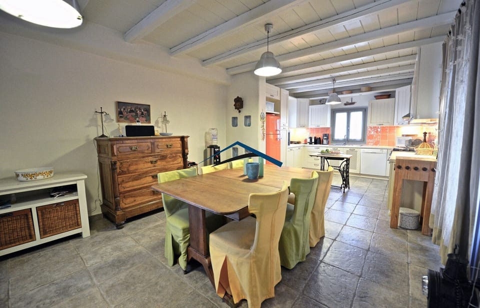 The dining and kitchen area
