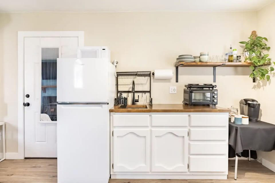 Full kitchenette setup with anything you need to cook/ prepare food and coffee
