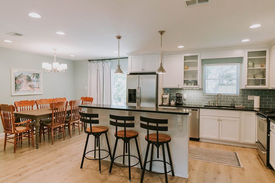 Island and dining room seating 