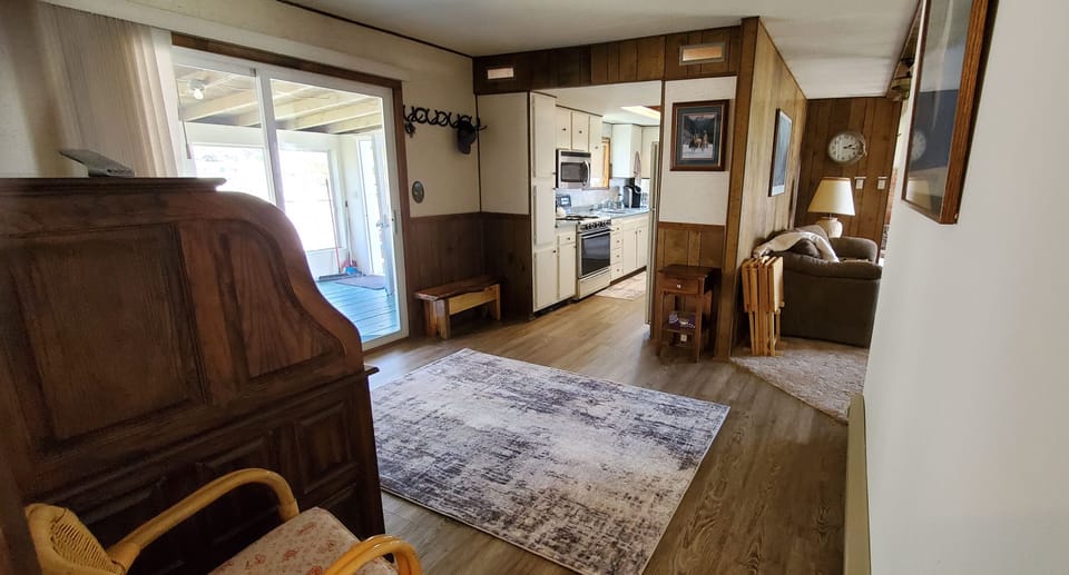 looking into the kitchen from the hallway.