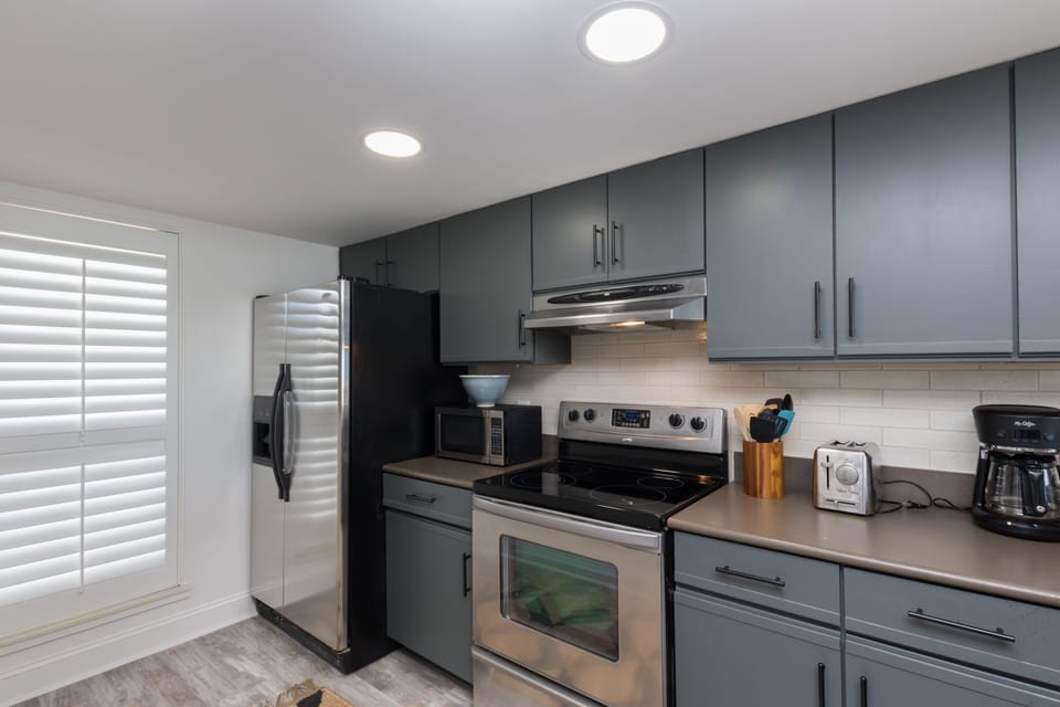 Well stocked kitchen provides ample supplies.  