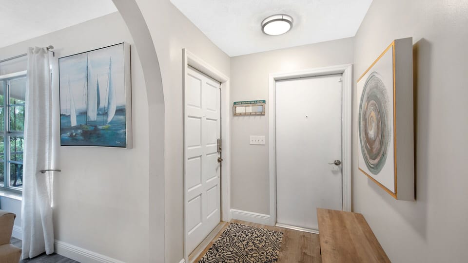 Front entrance by garage door