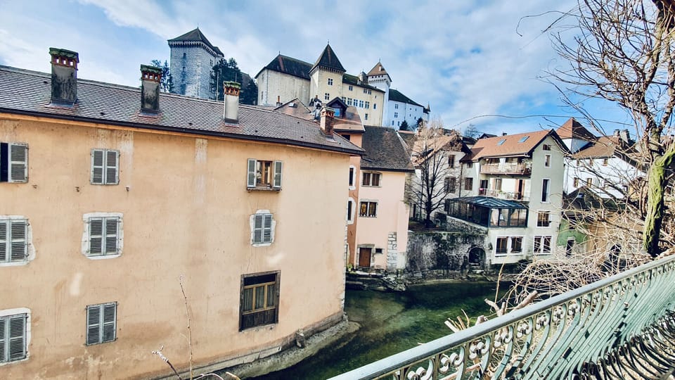 view of Annecy castle from balcony