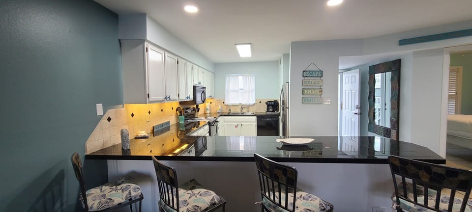 Fully stocked kitchen.