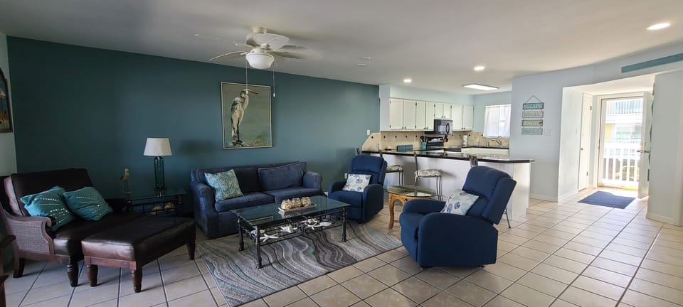 Living room with queen sofa bed.