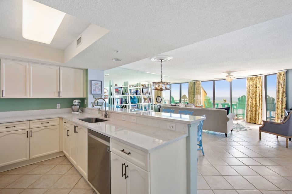 Open concept kitchen and living space.