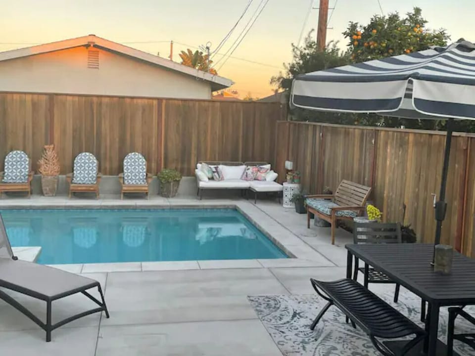 Heated pool with stairs at the deep end (8') and shallow end. 
