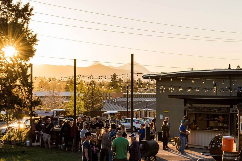 Beautiful Bend view of the Sisters Mountain range from Crux Fermentation Project