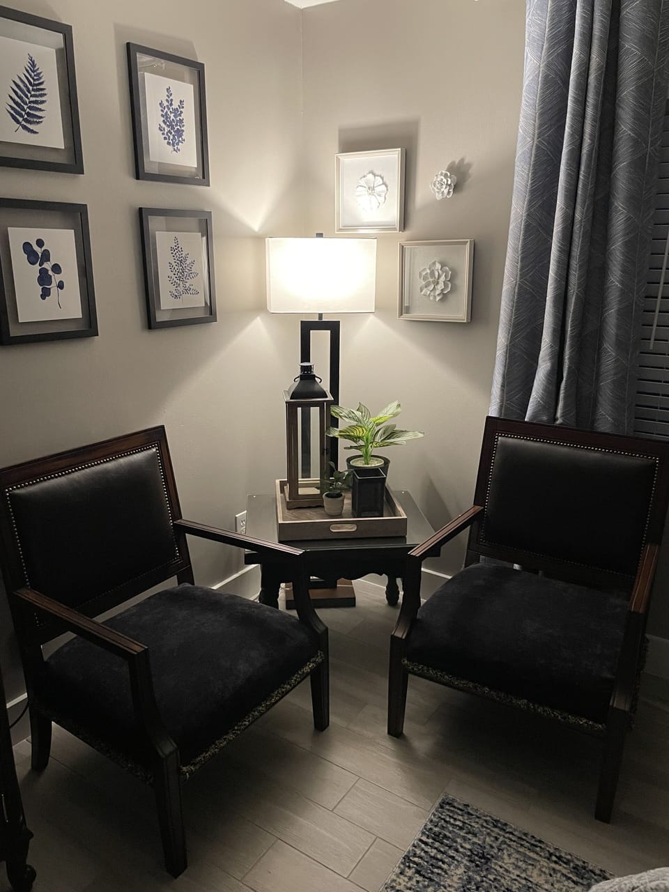 primary bedroom sitting area- dimmed for evening