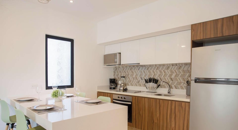 Fully-equipped kitchen for preparing meals at home