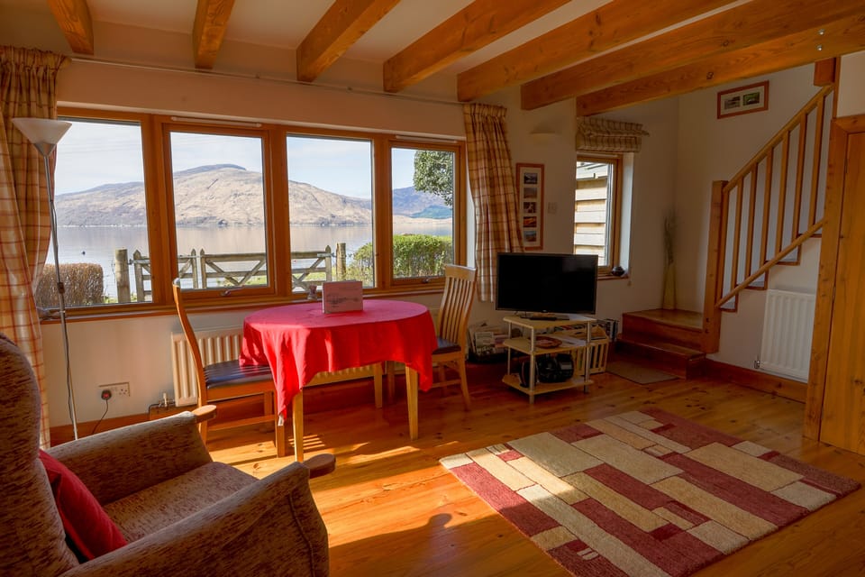 The open plan living area, with views over the water. 