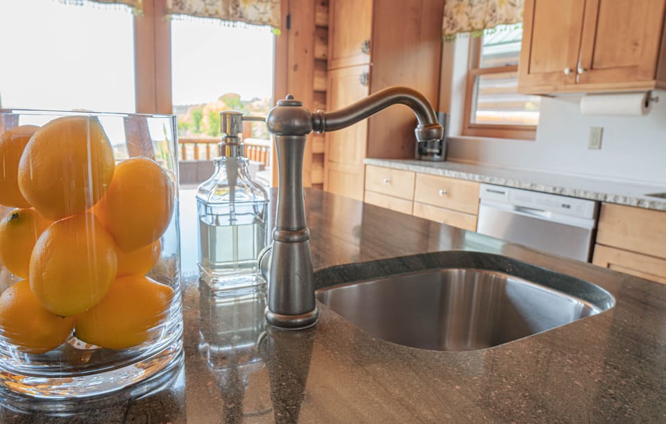 A second sink in the kitchen island is handy for prep work.