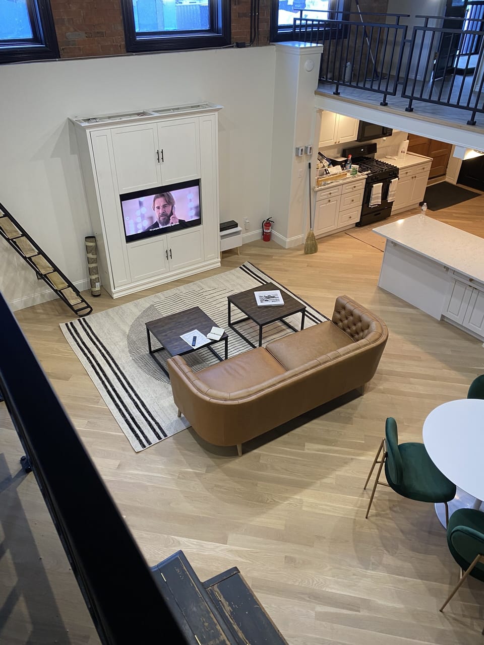 View of Murphy bed with built in 50" Samsung "The Frame" smart television set.