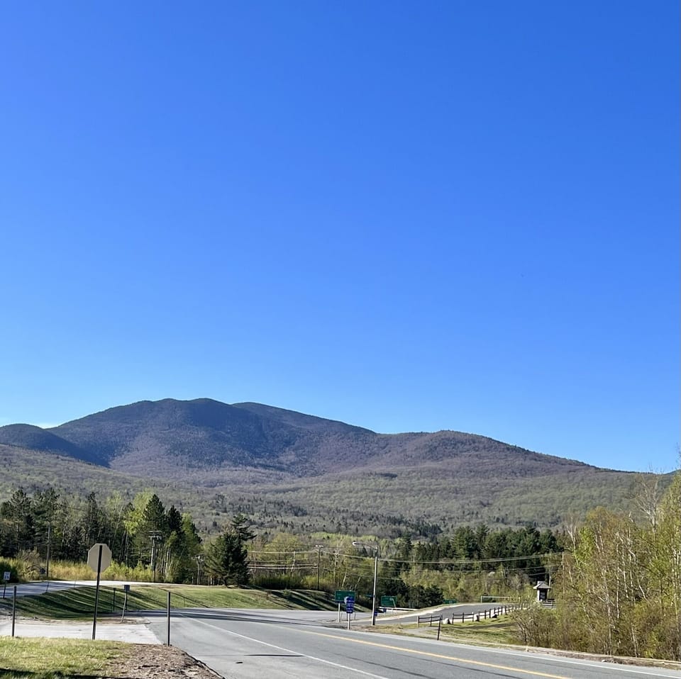 View of Twin Mountain just down the road at the local market 