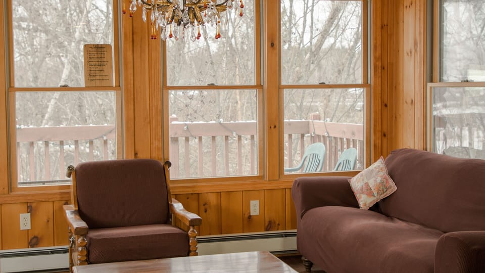 Sun room with a view of the pond.