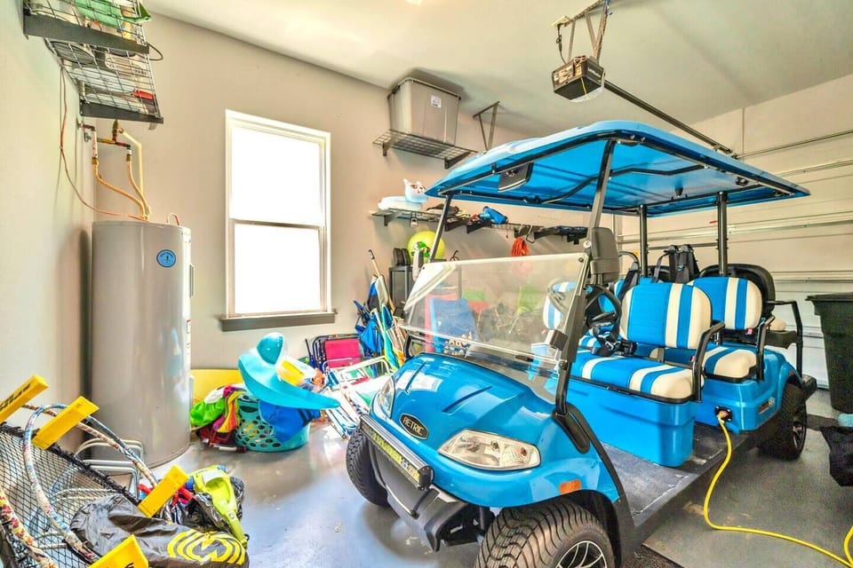 Lots of beach and pool toys/supplies, lawn games, and of course...your very own street legal golf cart!