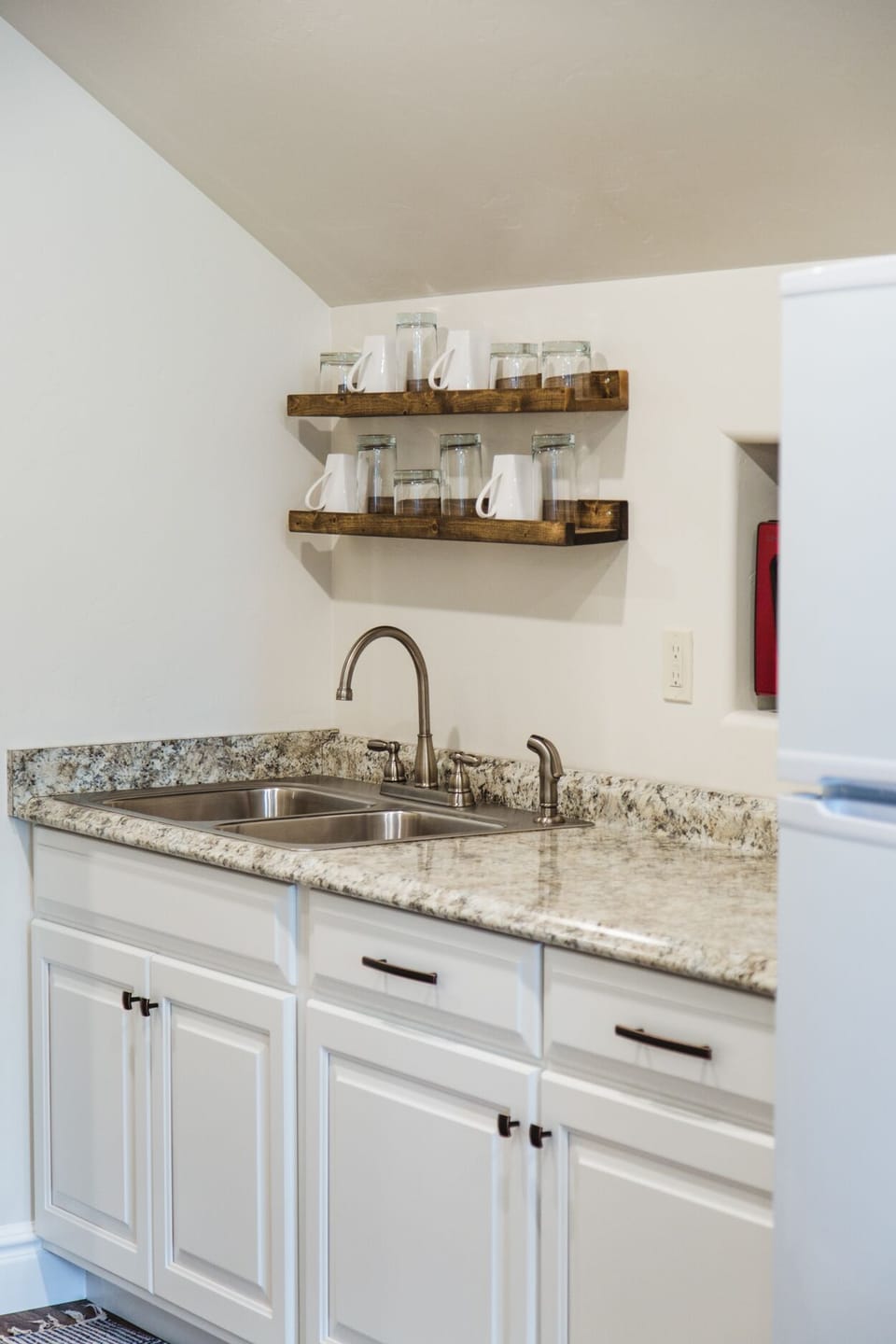 Kitchenette with full size double sink.