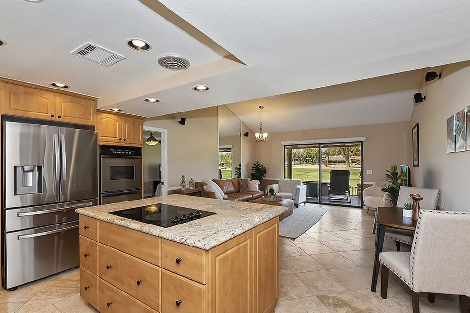 Kitchen opens up to living room for open concept living