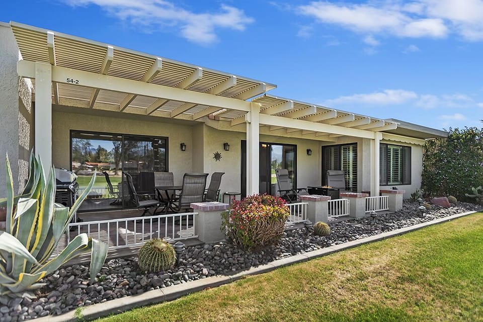 Patio accessible from living room, master and guest bedrooms.  