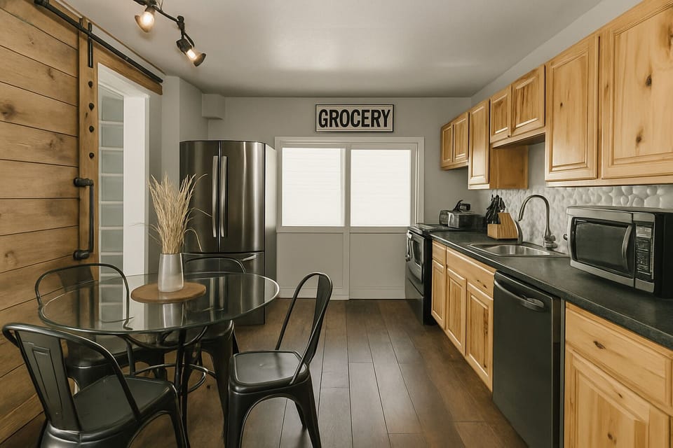 This kitchen is fully equipped for cooking and gathering.