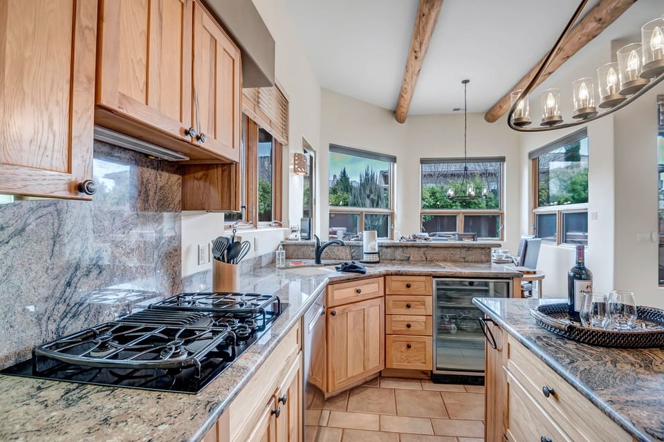 Stainless Appliances Including a Wine Fridge