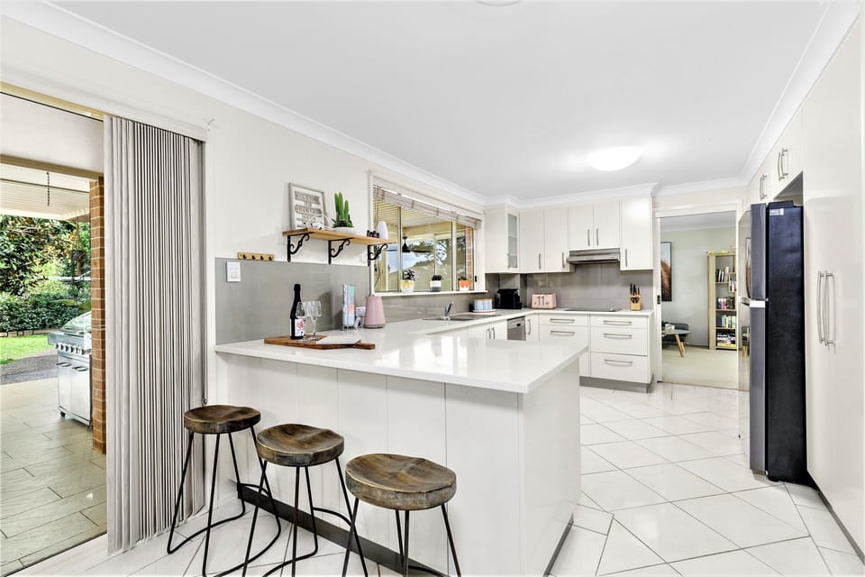 Large kitchen off dinning area.