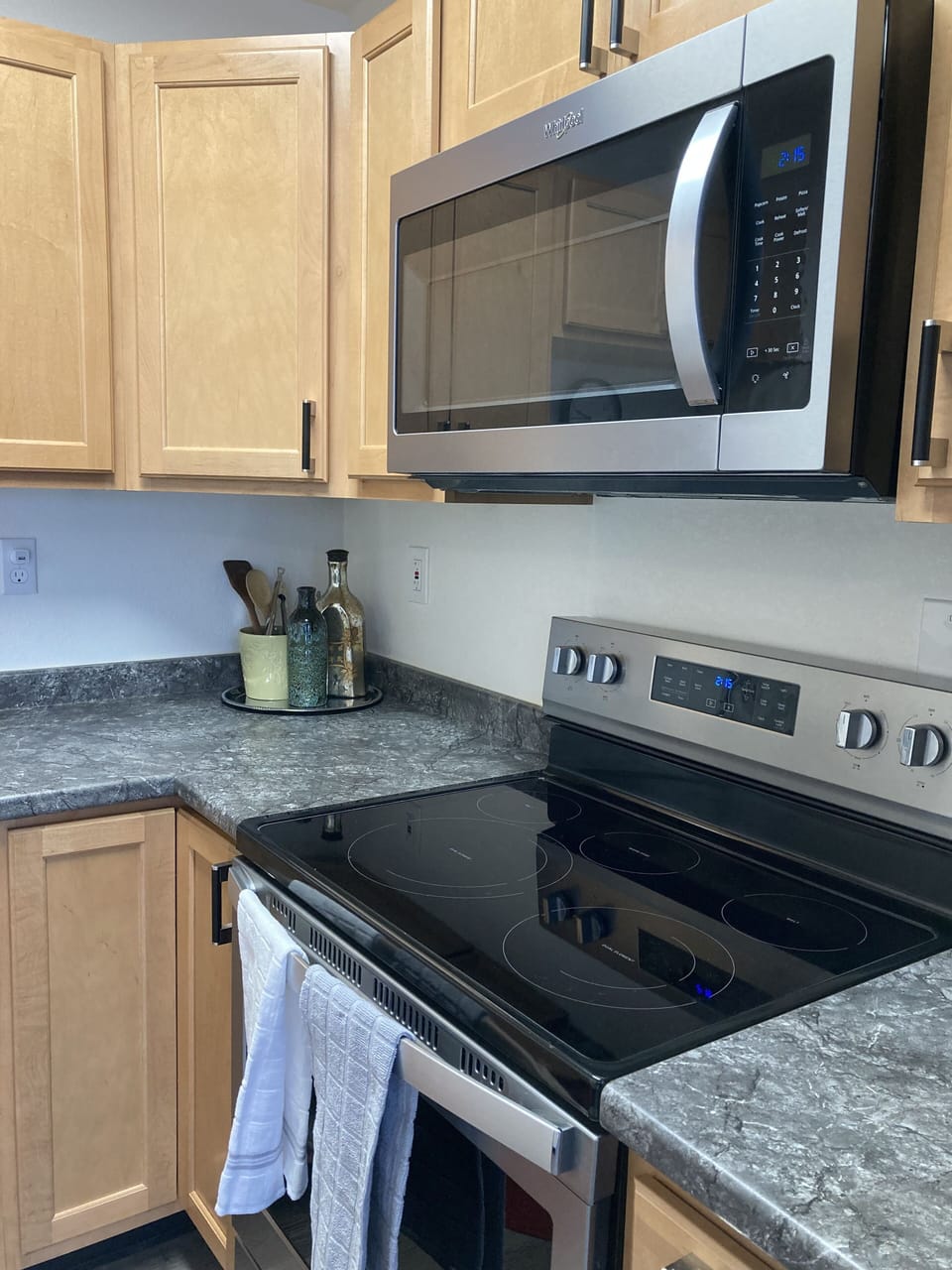 Fully stocked kitchen for most of your cooking needs. 