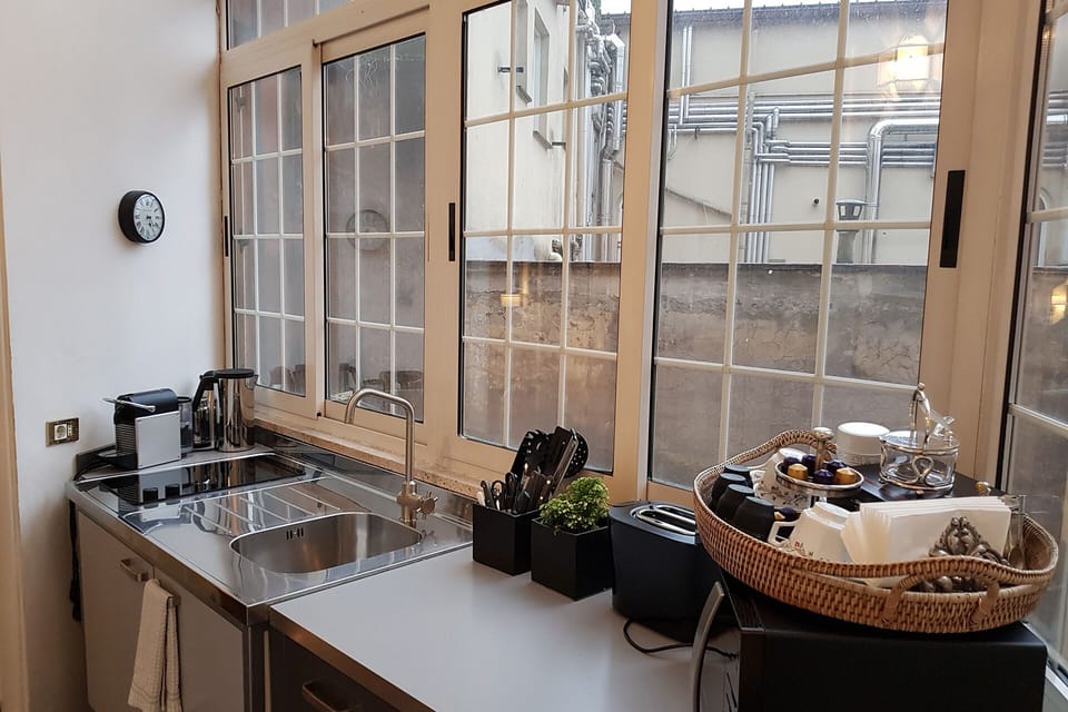 Loads of light and rooftop views in the kitchen.