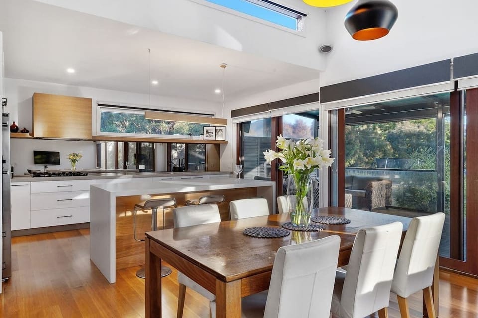 Kitchen and Dining overlooking the patio.