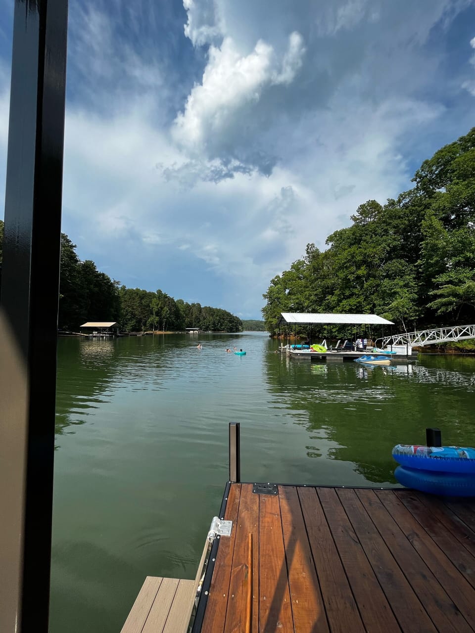 There is 12’ of water at our dock and is perfect for canon ball jumps! 