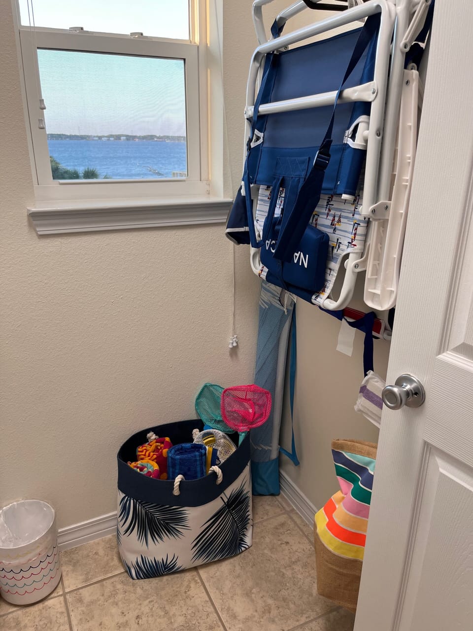 Beach bags prepped for your use! Chairs, towels, toys, umbrellas. 