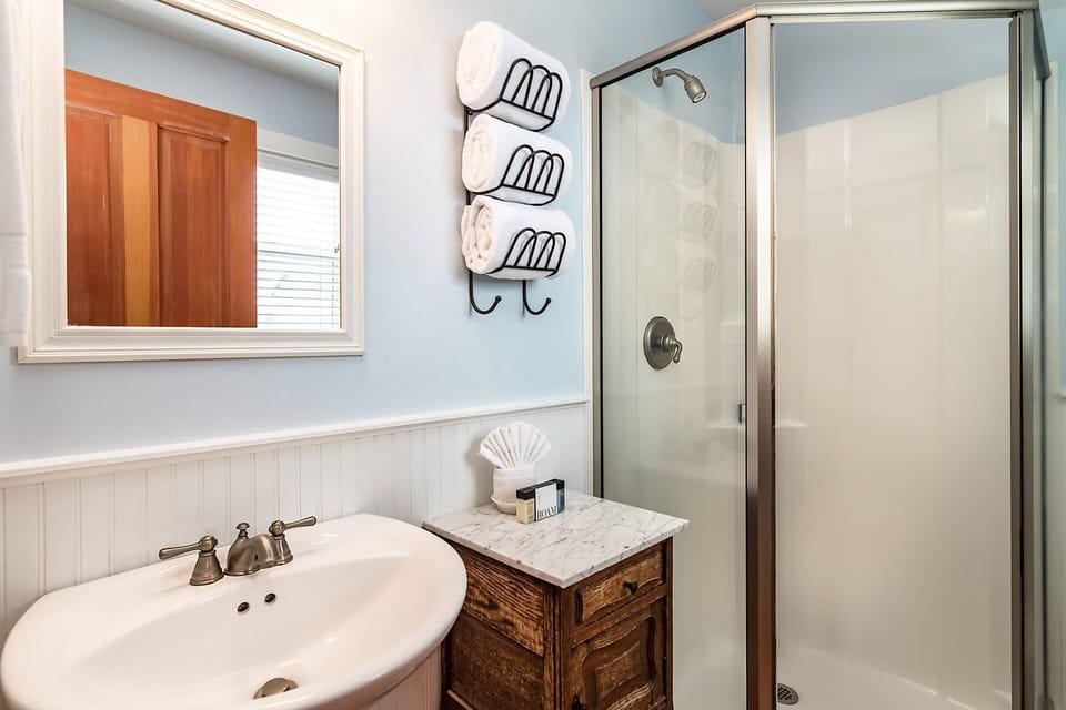 The bathrooms are recently updated and built with care.