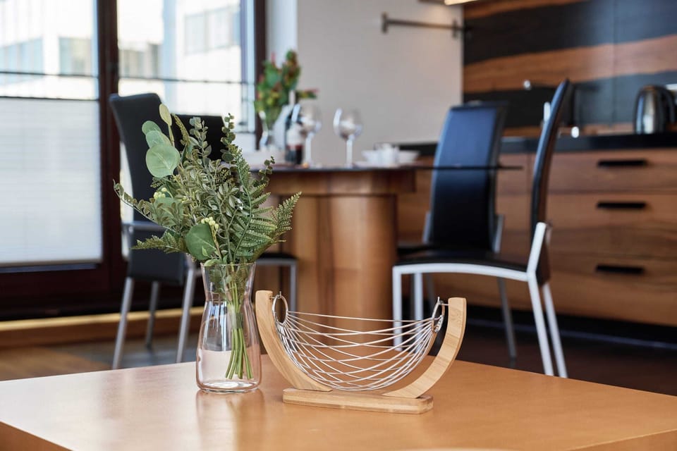 Comfortable seating area with a warm and inviting design.
