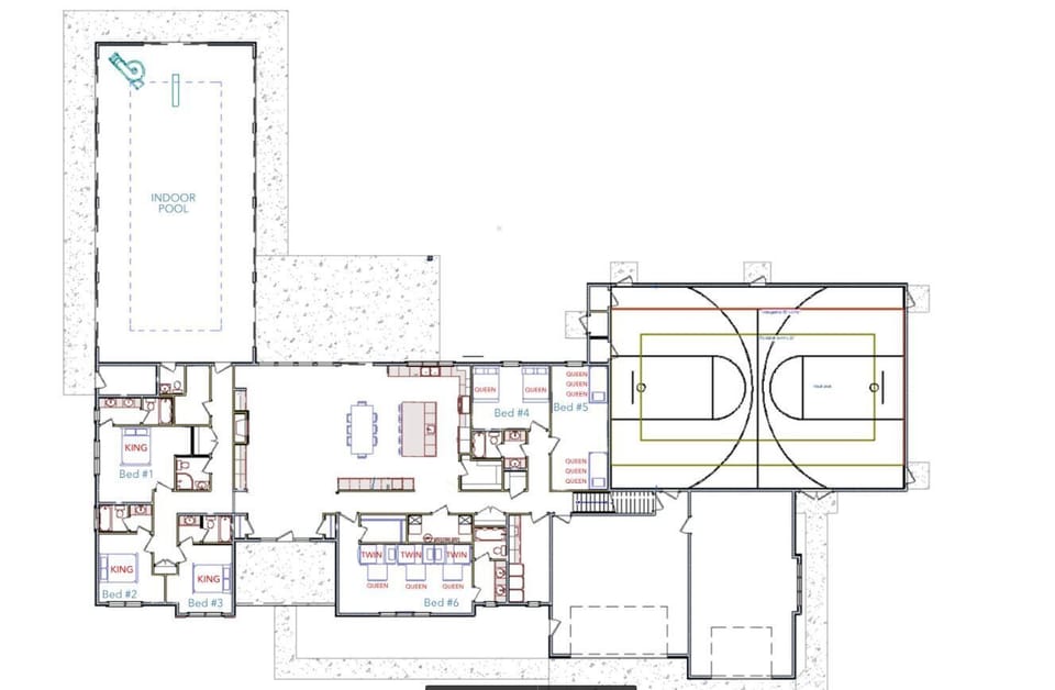 Blue print of home with bedrooms listed by # to coordinate with picture captions