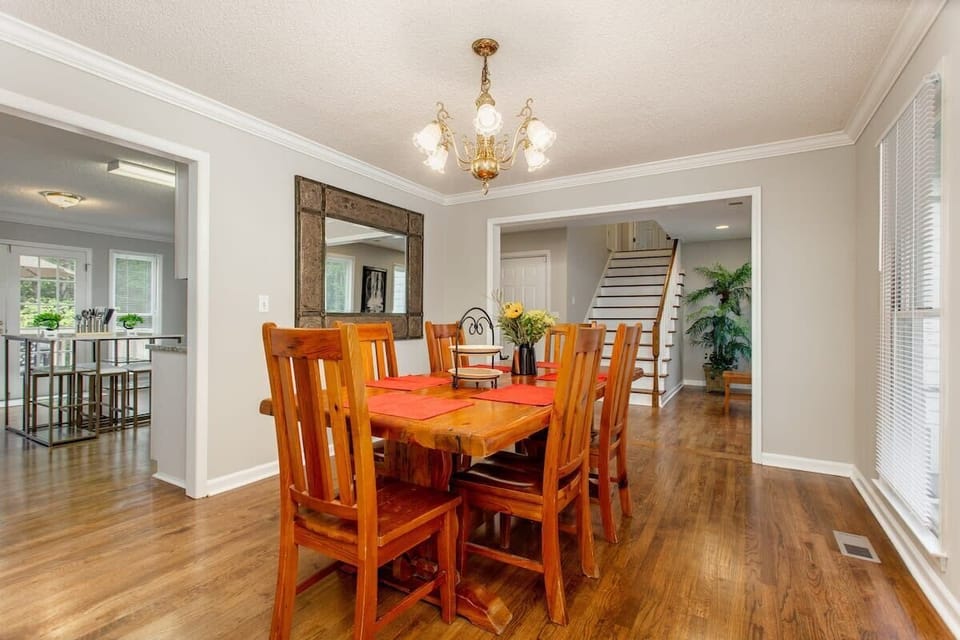 Enjoy a good meal around this sturdy table.  