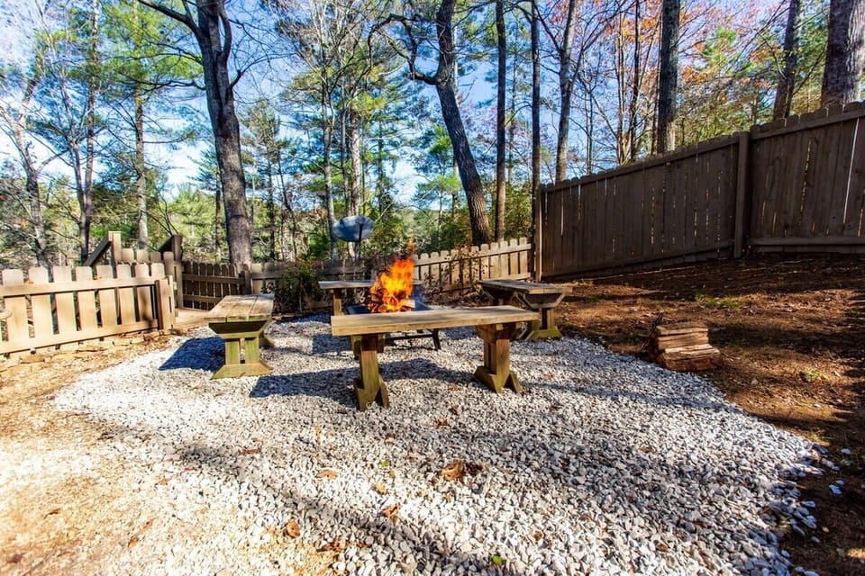 Enjoy a beautiful outside fire just off the right side of the cabin.