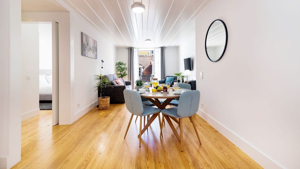 Dining area with modern furniture #lisbon #airbnb #downtown