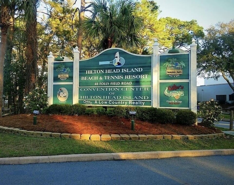 Entrance sign at resort