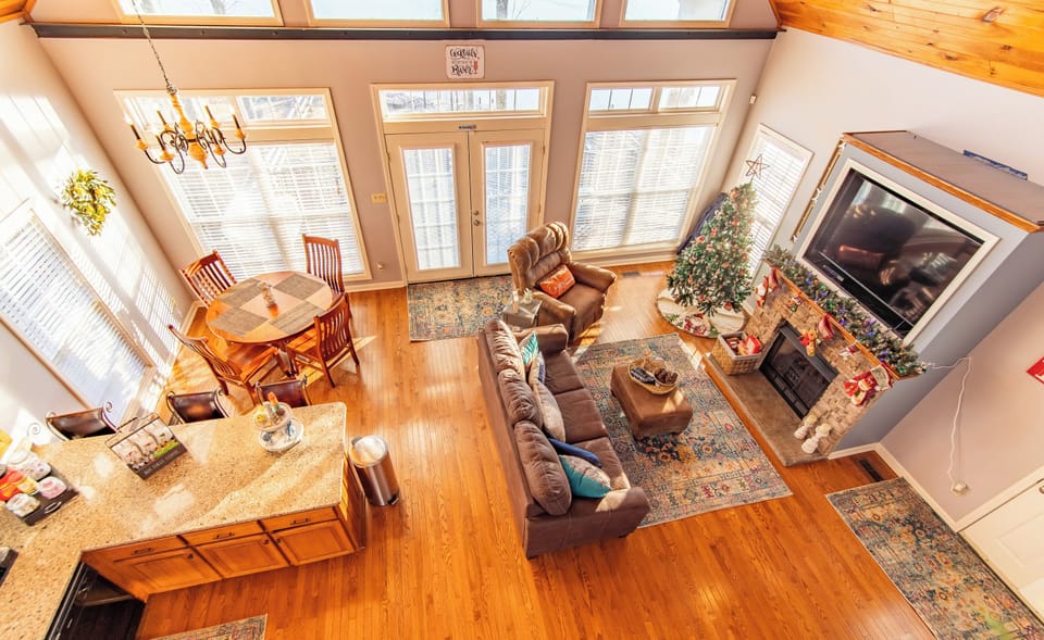 Looking down from upstairs bedroom. 