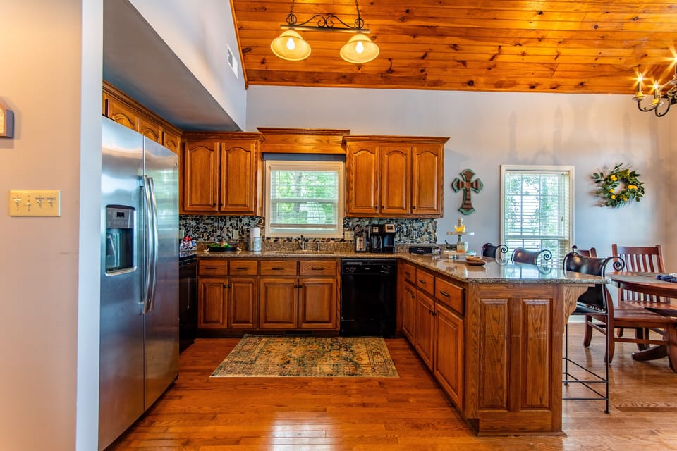 Fully stocked kitchen.