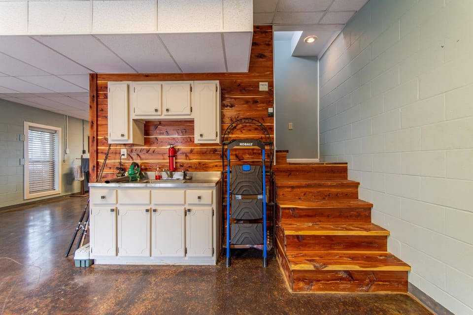 Basement stairs that lead to the main floor. 