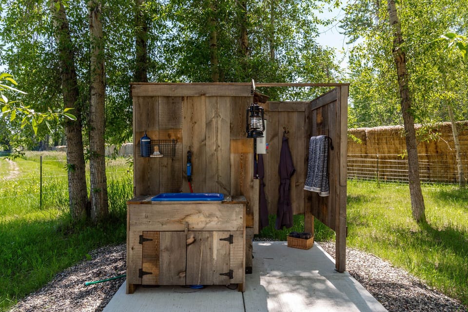 Outdoor shower & sink with *hot water*