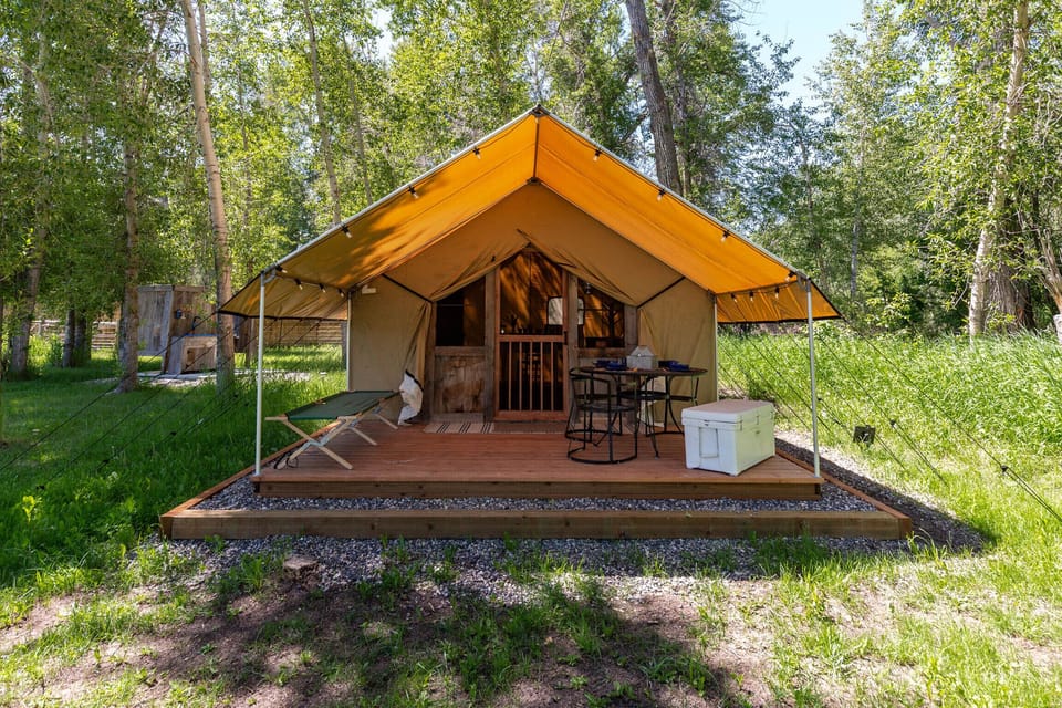 Canvas Wall Tent with Solar-powered String Lights