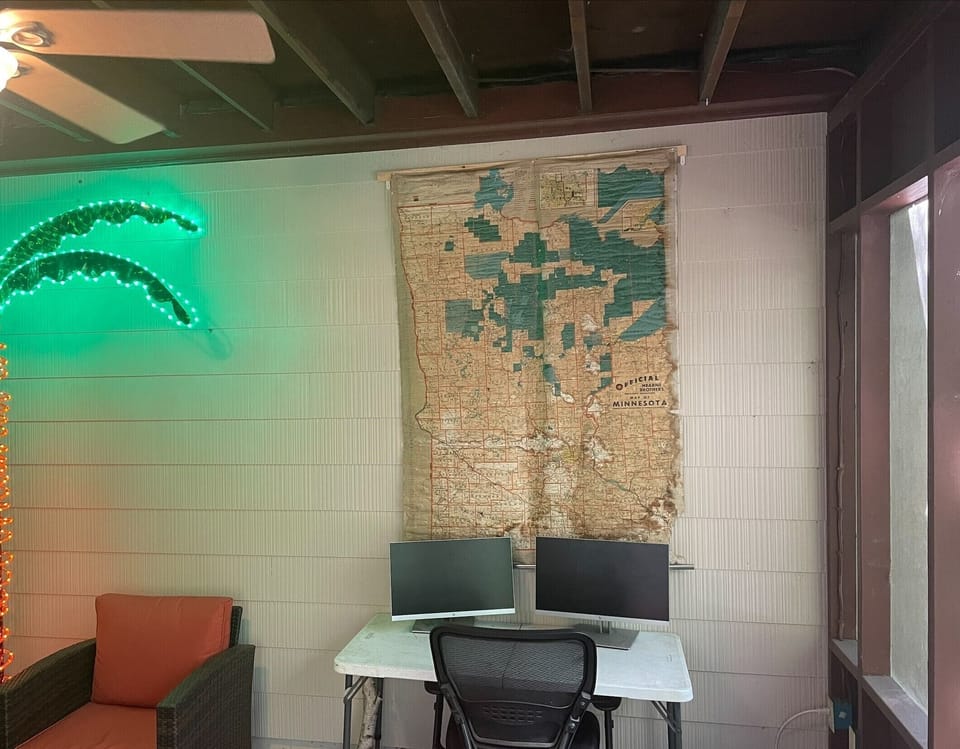 Summer time work station for remote work.  