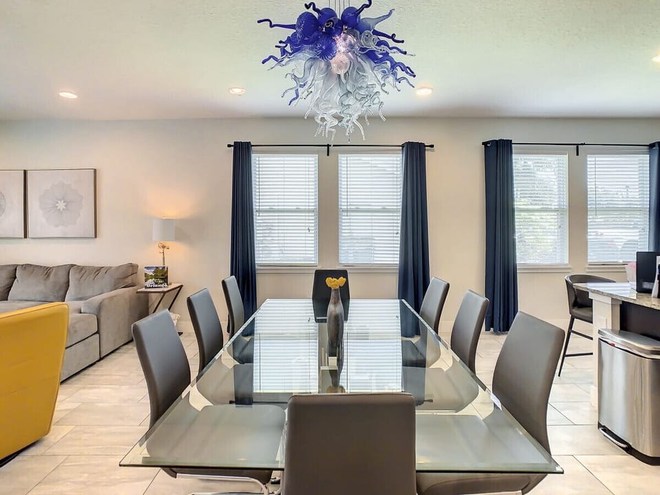 Large dining table with seating for up to 8 people