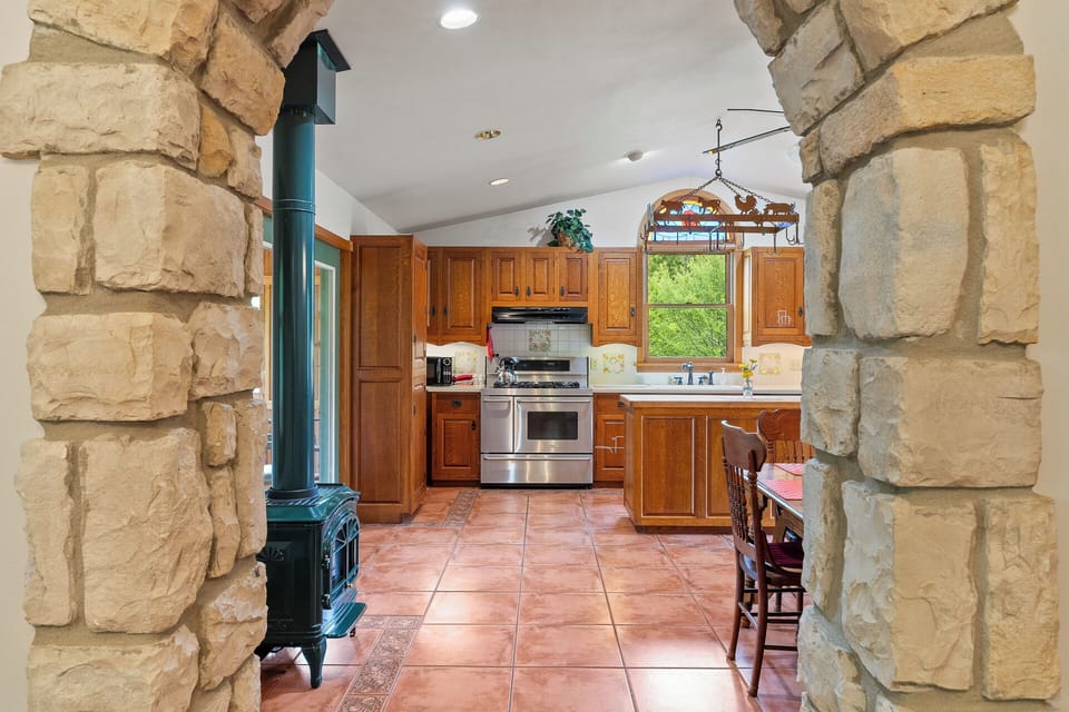 Stay cozy by the propane gas burning stove