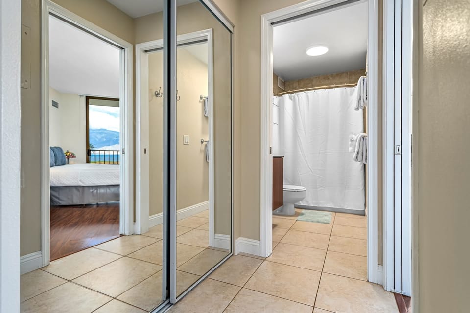 Large mirrored closet in the hallway